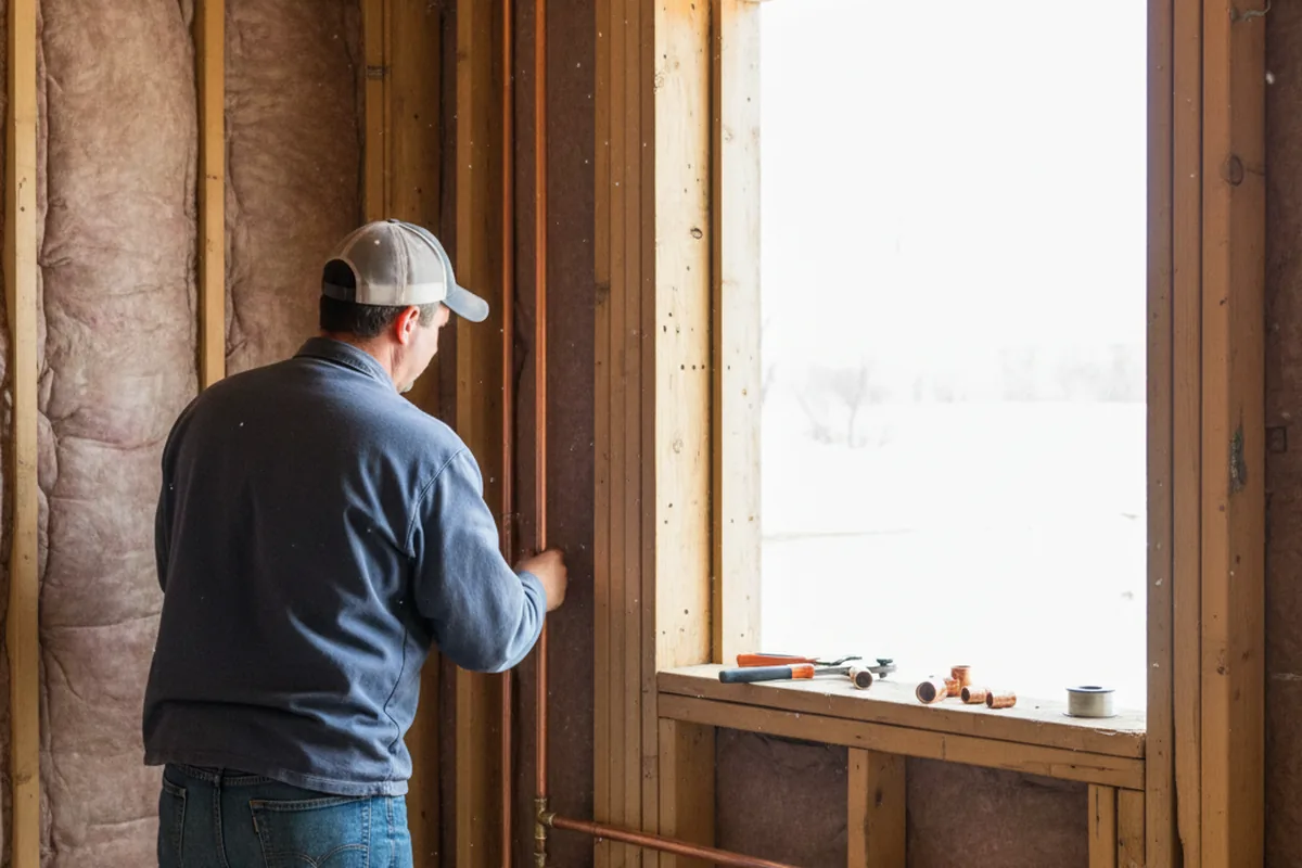 Licensed plumber running new copper supply lines in a Hawkinsville home
